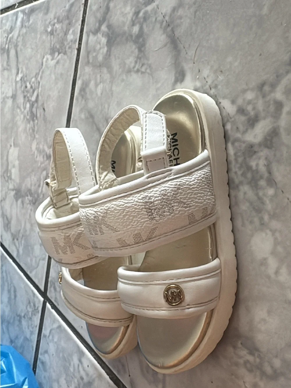 Michael Kors White MK Logo Velcro Kids Sandals